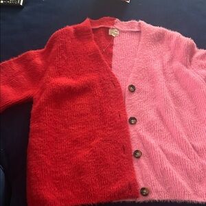 Red and Pink Button-Up Cardigan